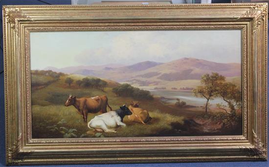 Continental School Cattle in an extensive landscape, 18 x 35.5in.